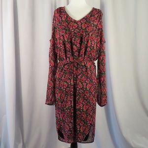Ralph Lauren LRL Floral Navy Cold Shoulders Midi Dress Size 8
